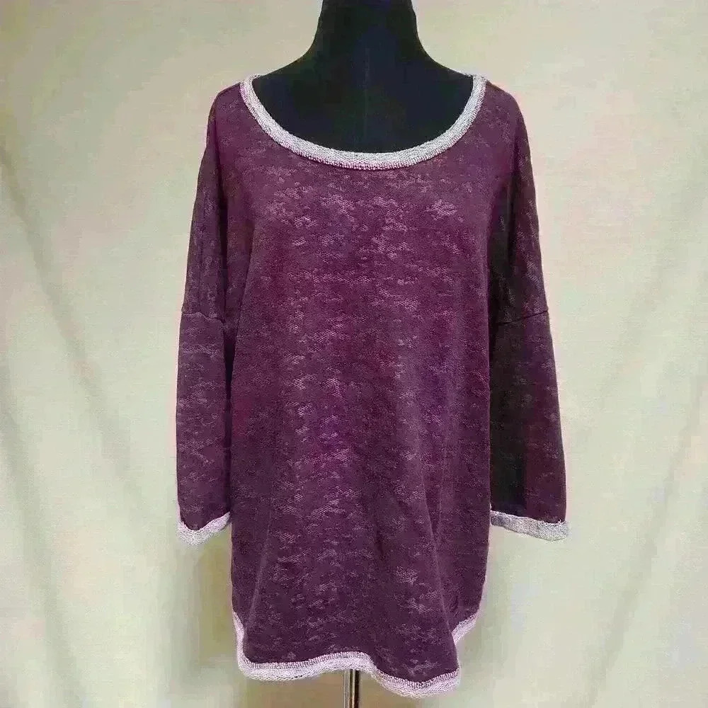Gloria Vanderbilt Sport L Charlie Pullover Purple Knit Athleisure‎ Long Sleeve